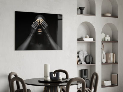 Golden Veil Woman Glass Wall Art