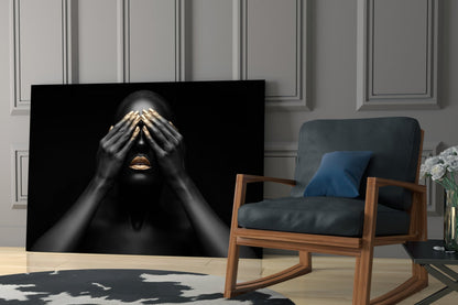 Golden Veil Woman Glass Wall Art