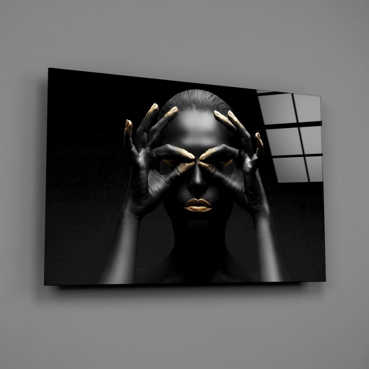 Golden Frame Woman Glass Wall Art