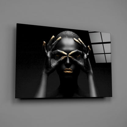 Golden Frame Woman Glass Wall Art