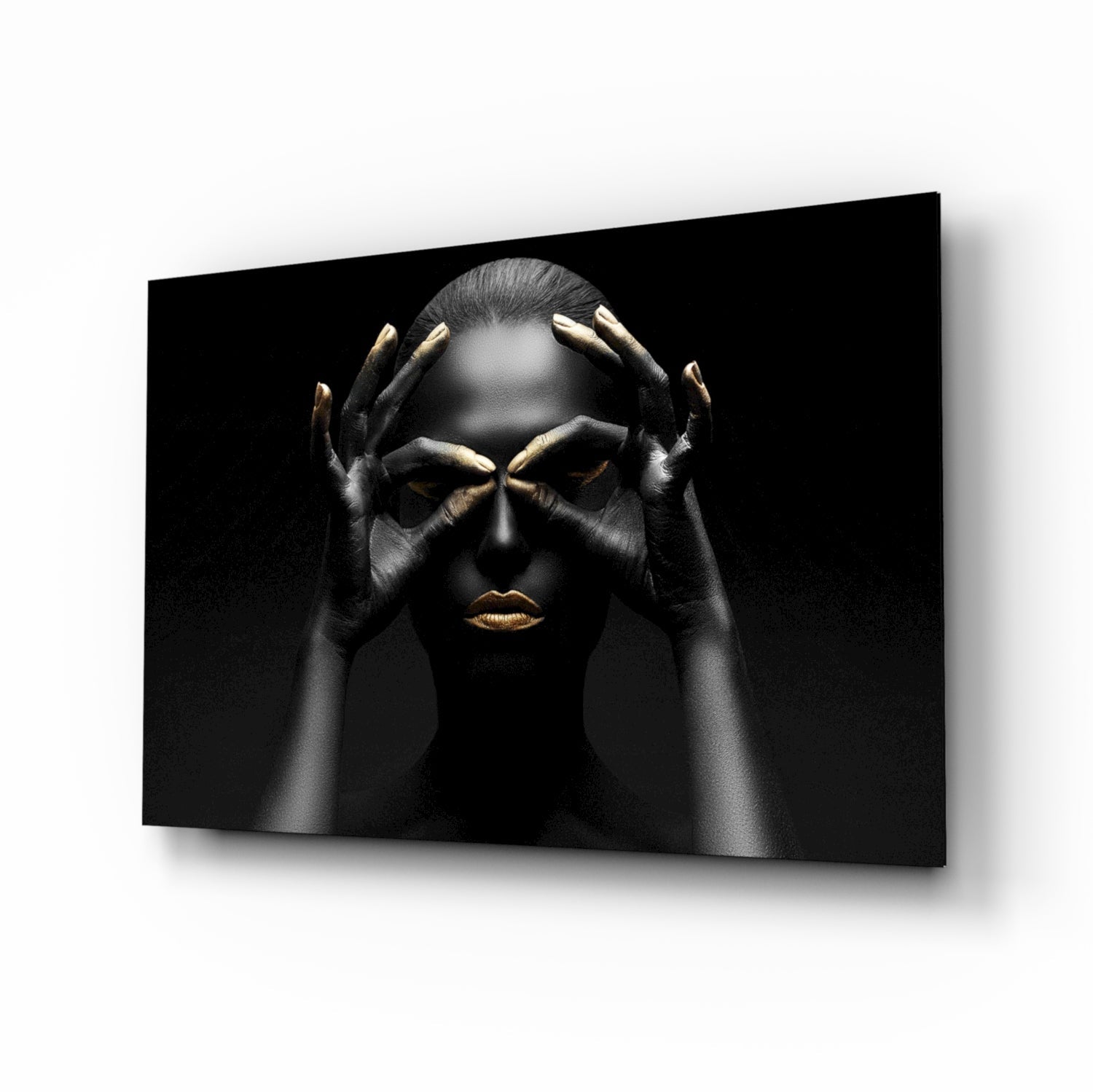 Golden Frame Woman Glass Wall Art - gold-framed editorial portrait
