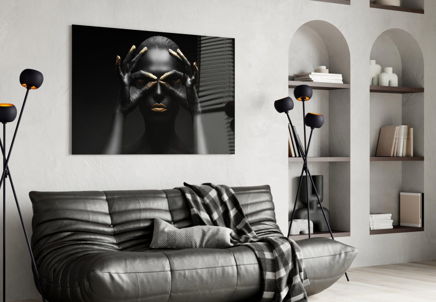 Golden Frame Woman Glass Wall Art