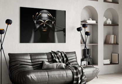 Golden Frame Woman Glass Wall Art