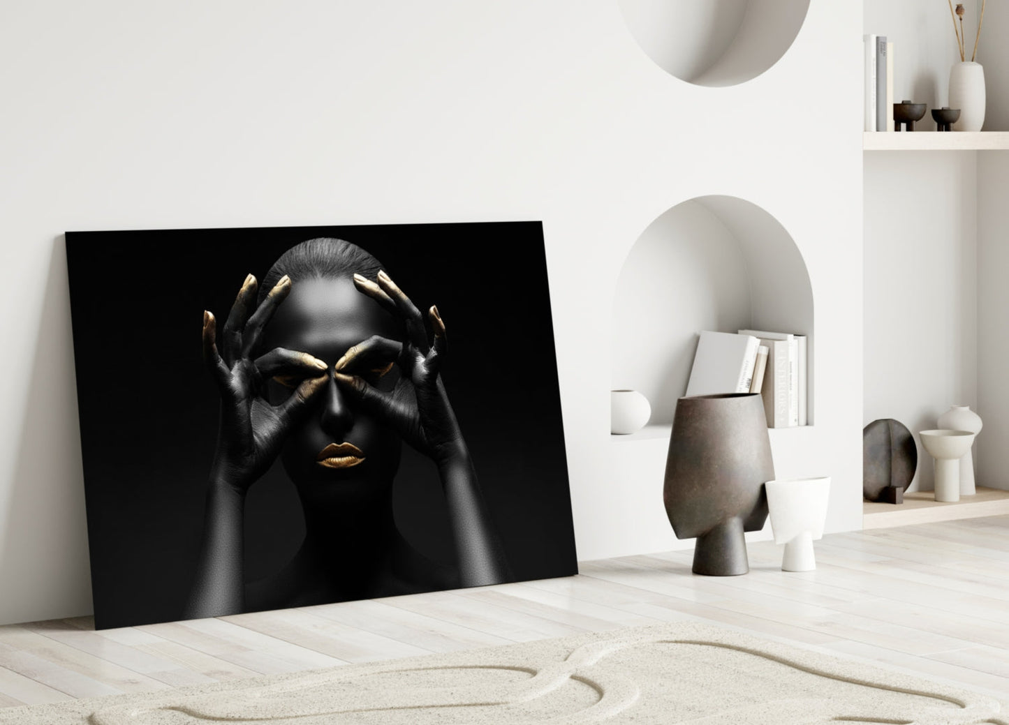 Golden Frame Woman Glass Wall Art