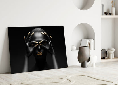 Golden Frame Woman Glass Wall Art