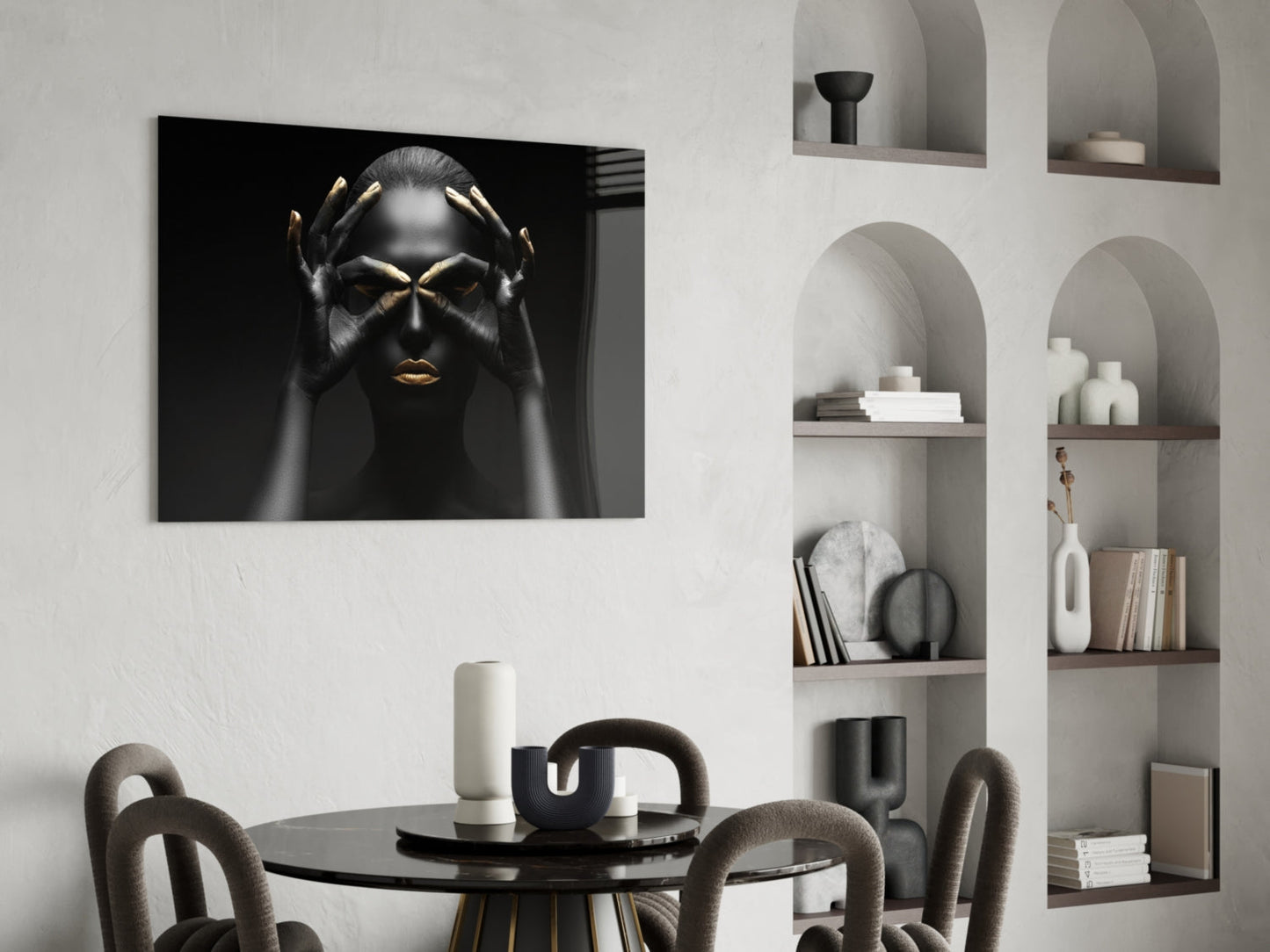 Golden Frame Woman Glass Wall Art