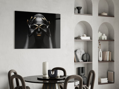 Golden Frame Woman Glass Wall Art