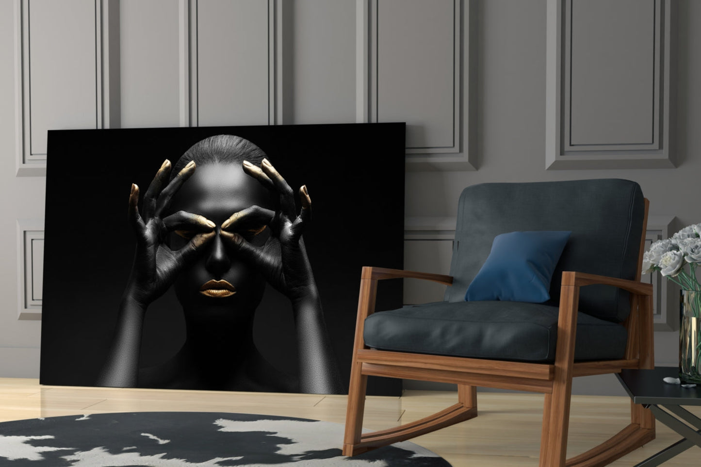 Golden Frame Woman Glass Wall Art