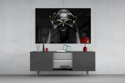 Golden Frame Woman Glass Wall Art