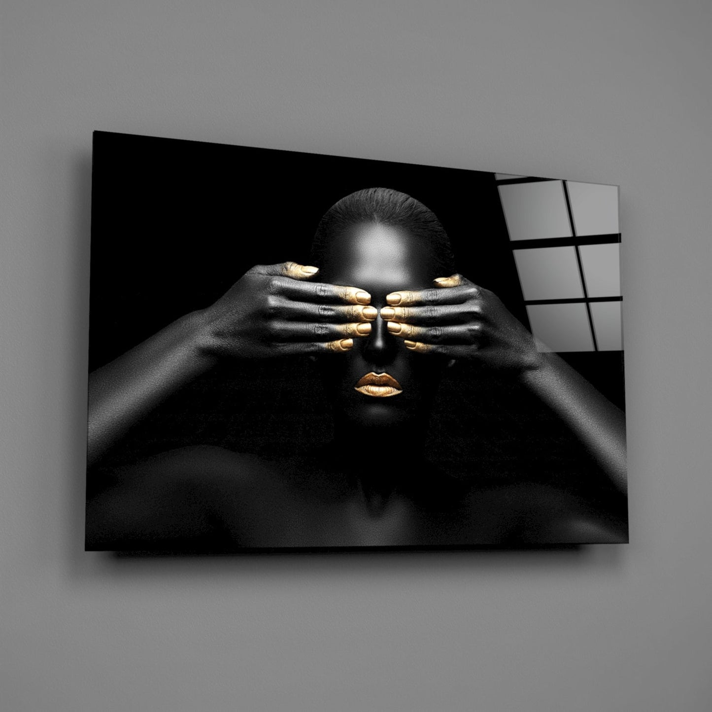 Golden Silence Woman Glass Wall Art