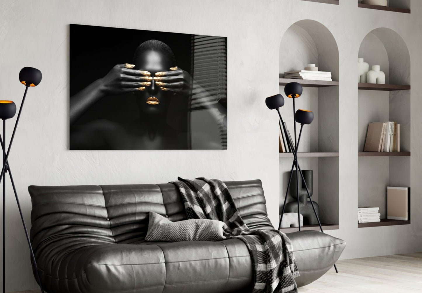 Golden Silence Woman Glass Wall Art
