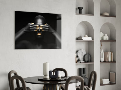 Golden Silence Woman Glass Wall Art