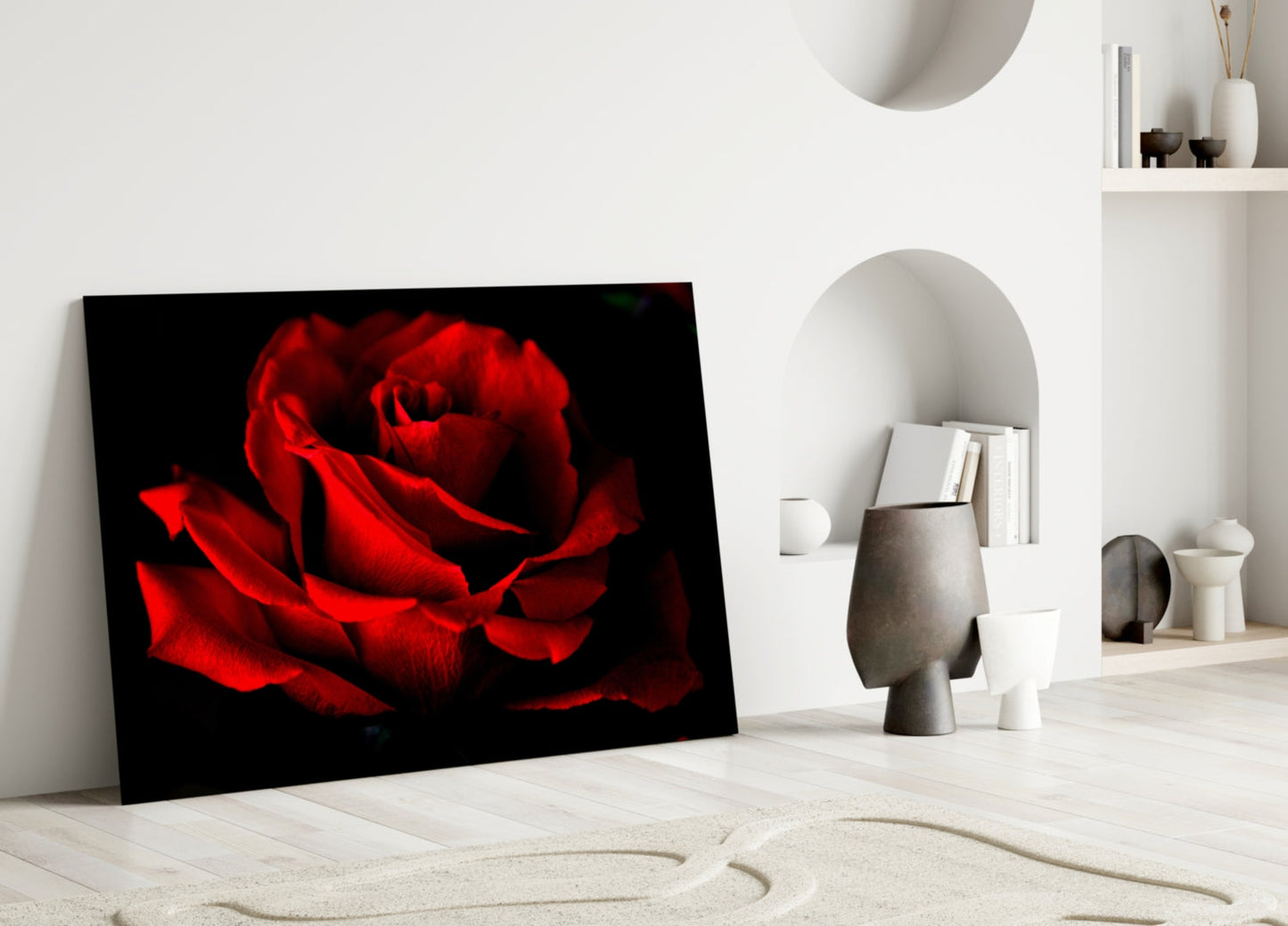 Red Rose Petals Glass Wall Art