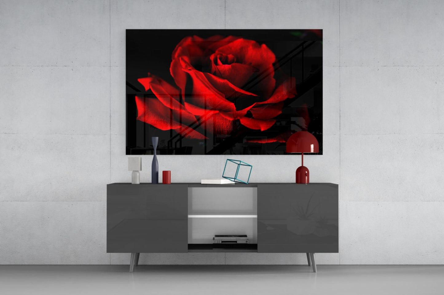 Red Rose Petals Glass Wall Art