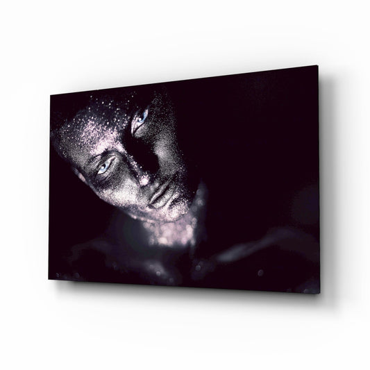 Violet Gaze Woman Glass Wall Art - violet-toned editorial portrait