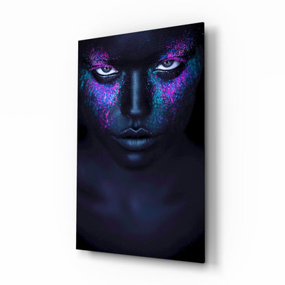 Color Burst Woman Glass Wall Art - bold pigment editorial portrait