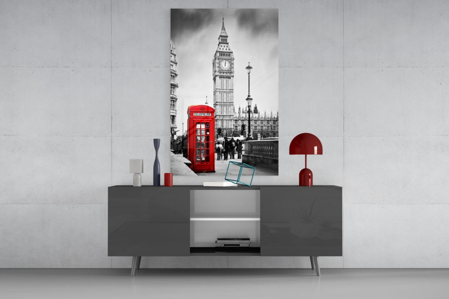 London Phone Box Glass Wall Art