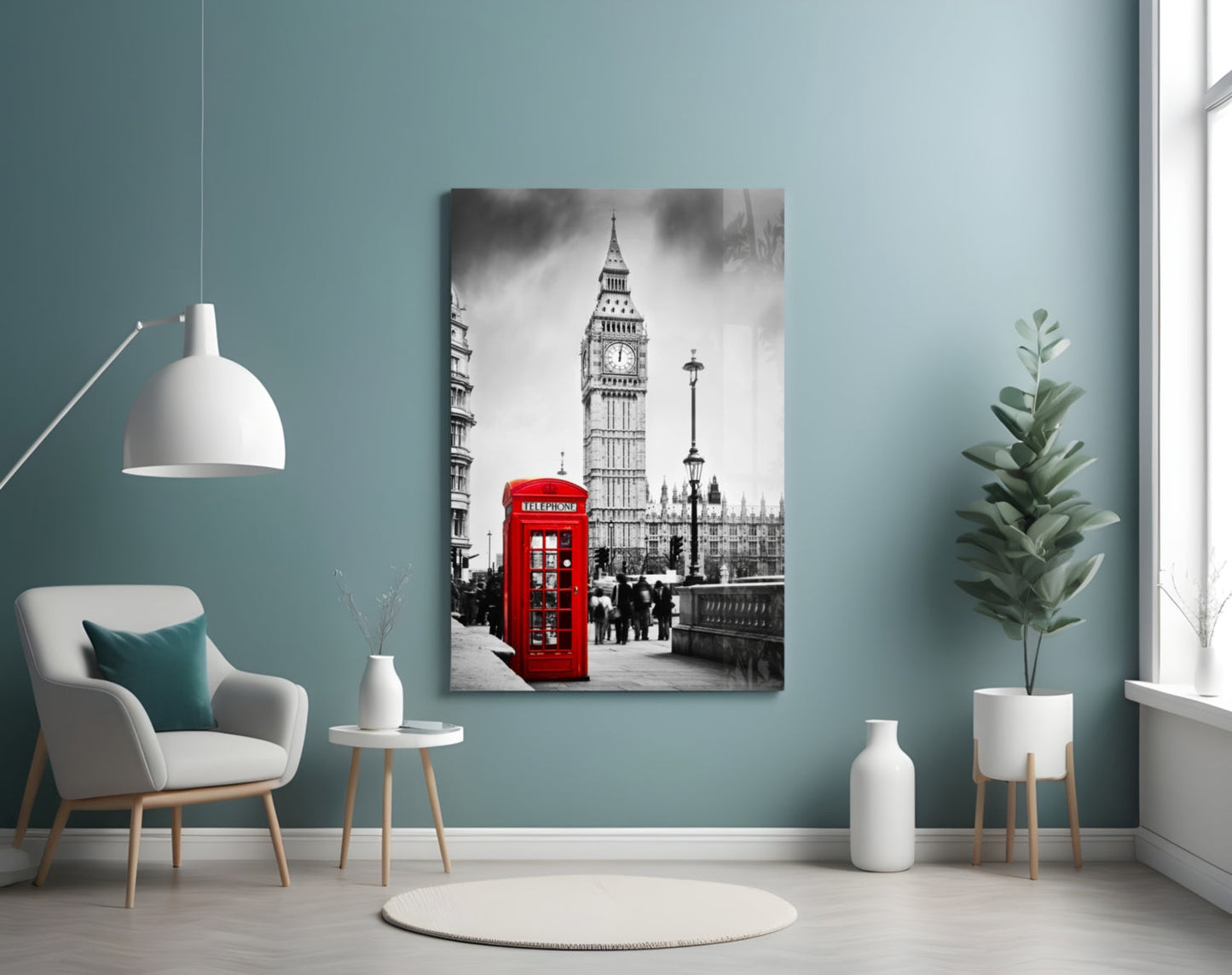 London Phone Box Glass Wall Art