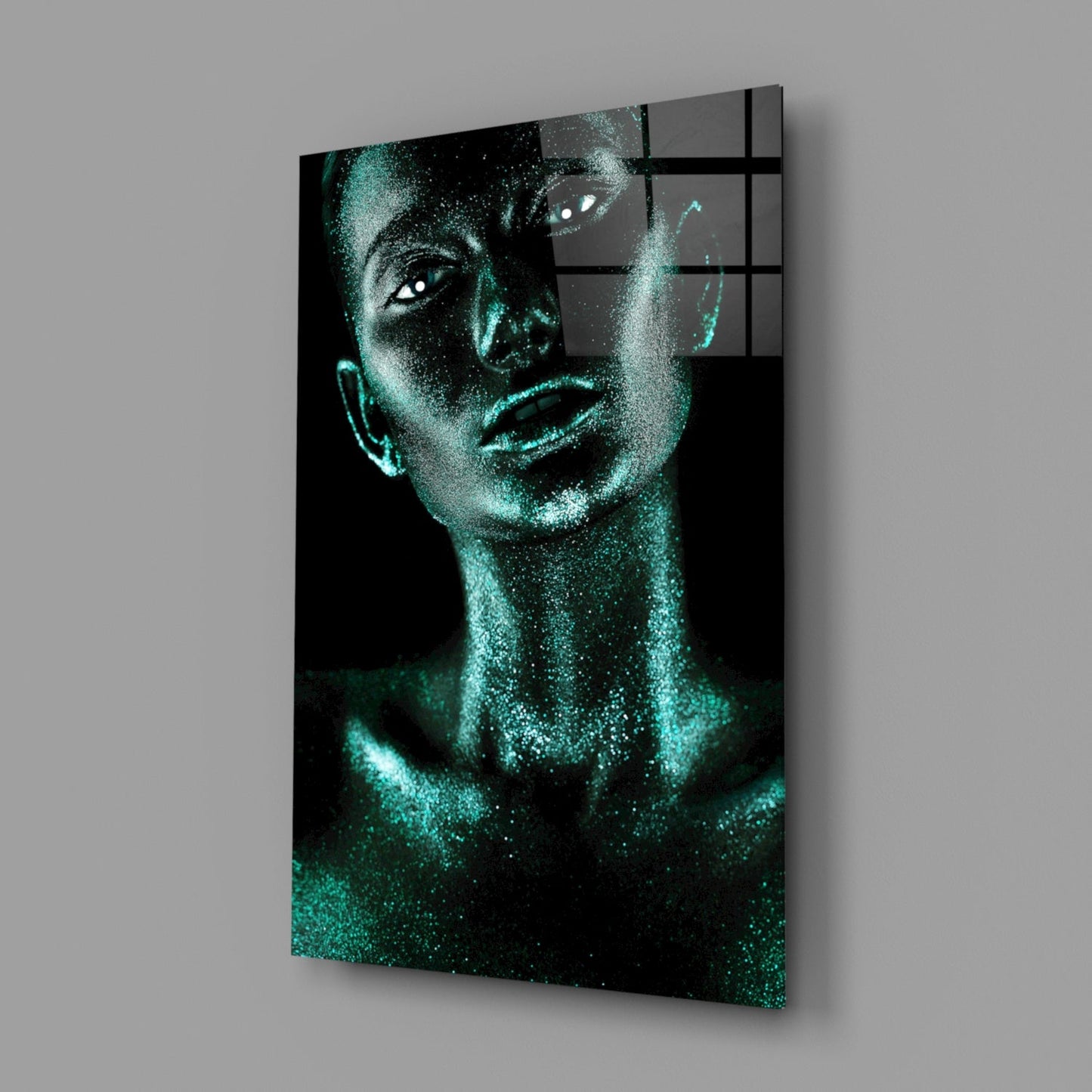 Woman In Teal Glass Wall Art