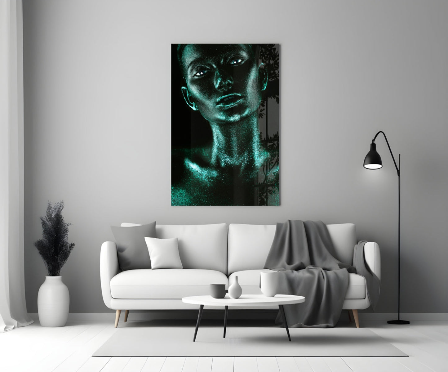 Woman In Teal Glass Wall Art