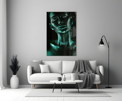 Woman In Teal Glass Wall Art