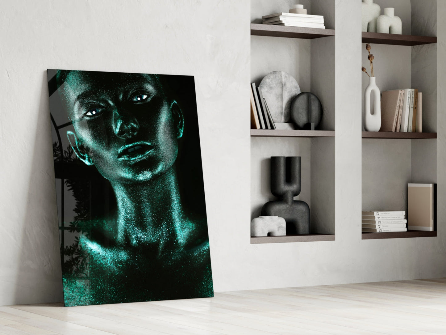 Woman In Teal Glass Wall Art