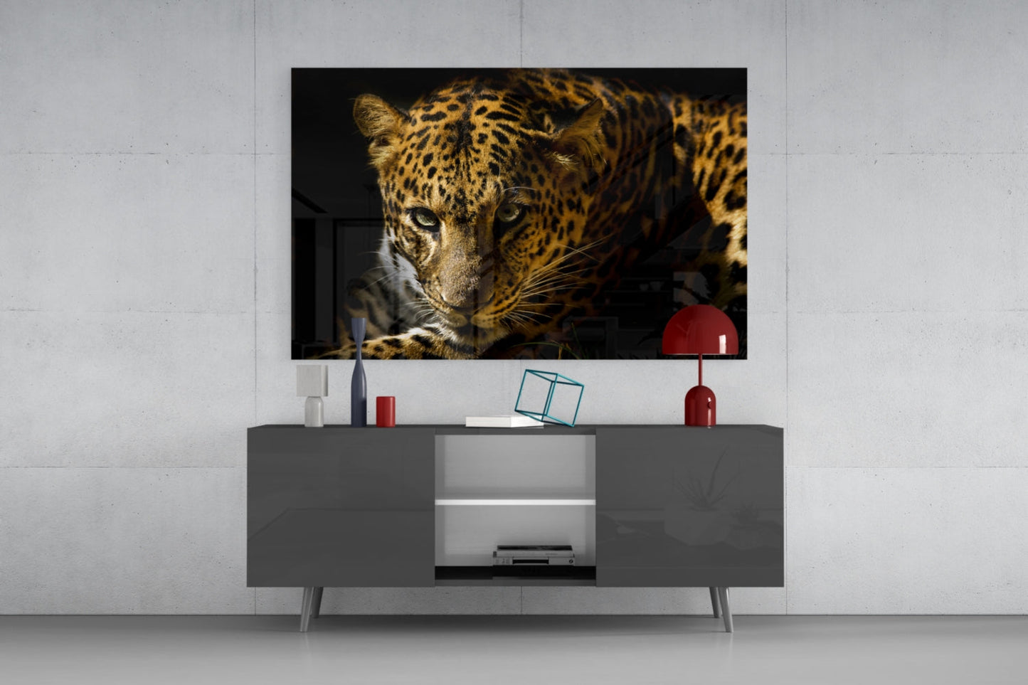 Leopard Amber Gaze Glass Wall Art