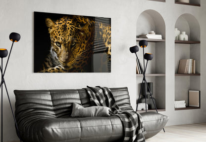 Leopard Amber Gaze Glass Wall Art