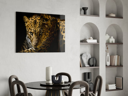 Leopard Amber Gaze Glass Wall Art