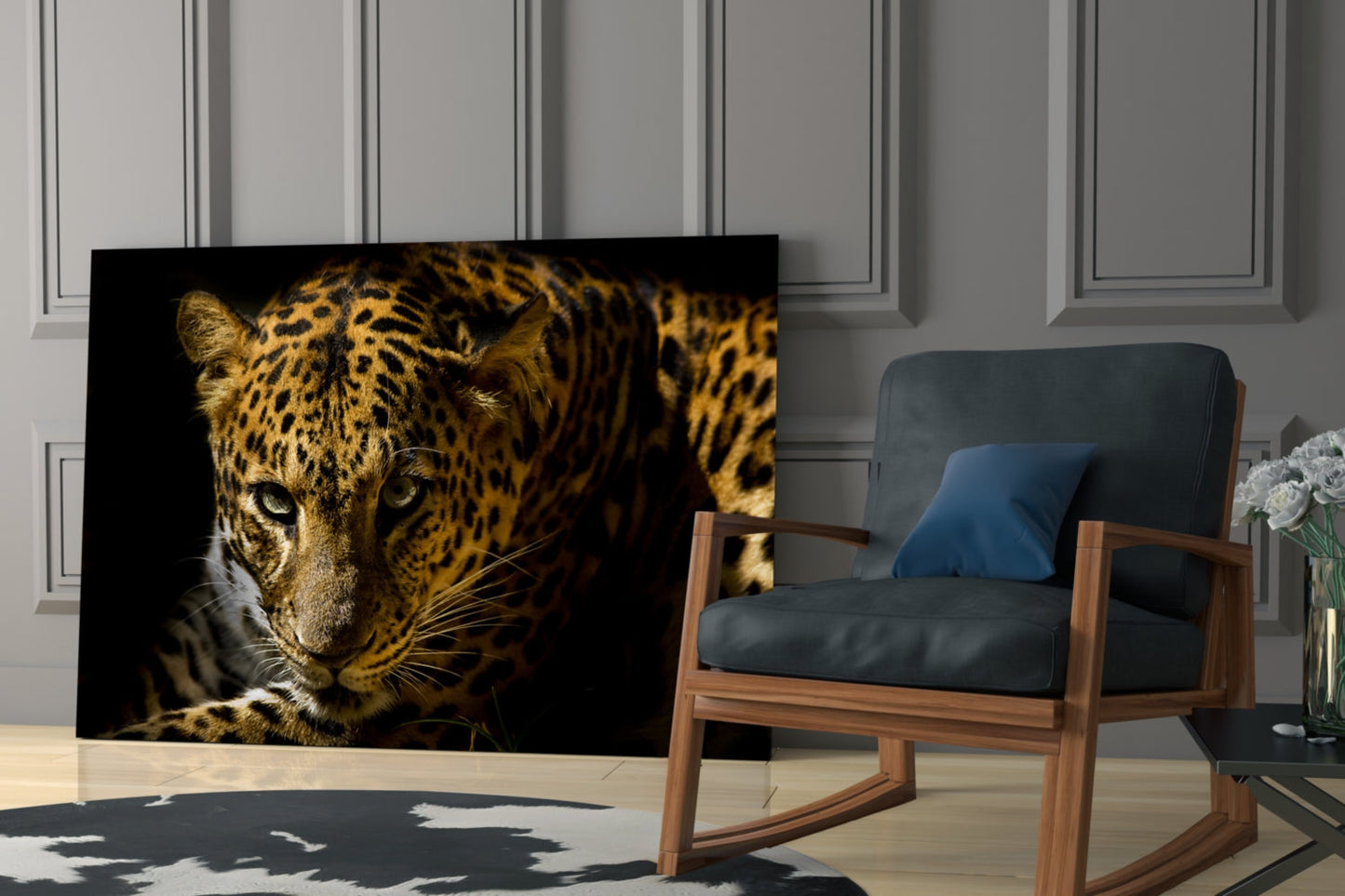 Leopard Amber Gaze Glass Wall Art