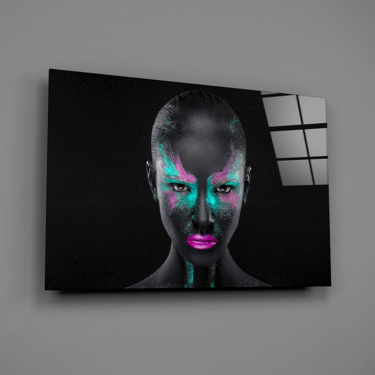 Turquoise Magenta Woman Glass Wall Art