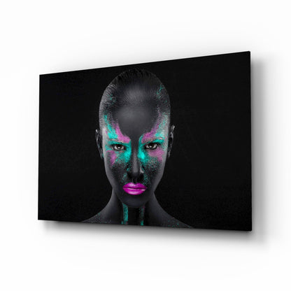 Turquoise Magenta Woman Glass Wall Art - dual-pigment portrait