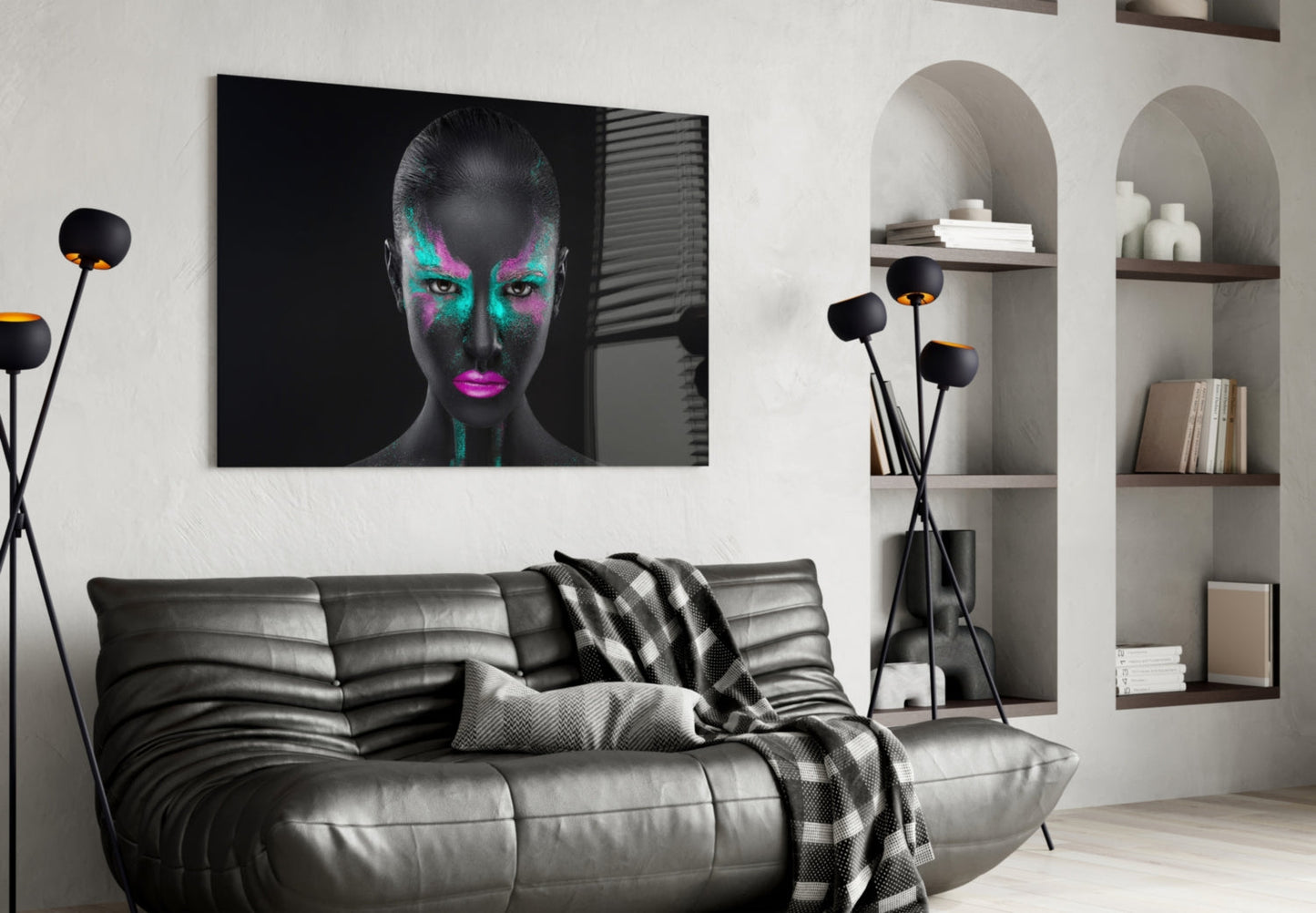 Turquoise Magenta Woman Glass Wall Art