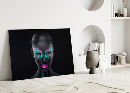 Turquoise Magenta Woman Glass Wall Art