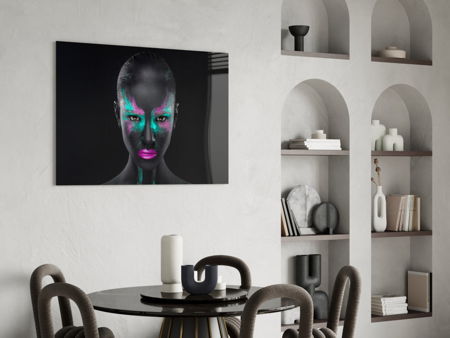 Turquoise Magenta Woman Glass Wall Art