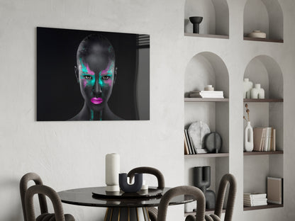 Turquoise Magenta Woman Glass Wall Art