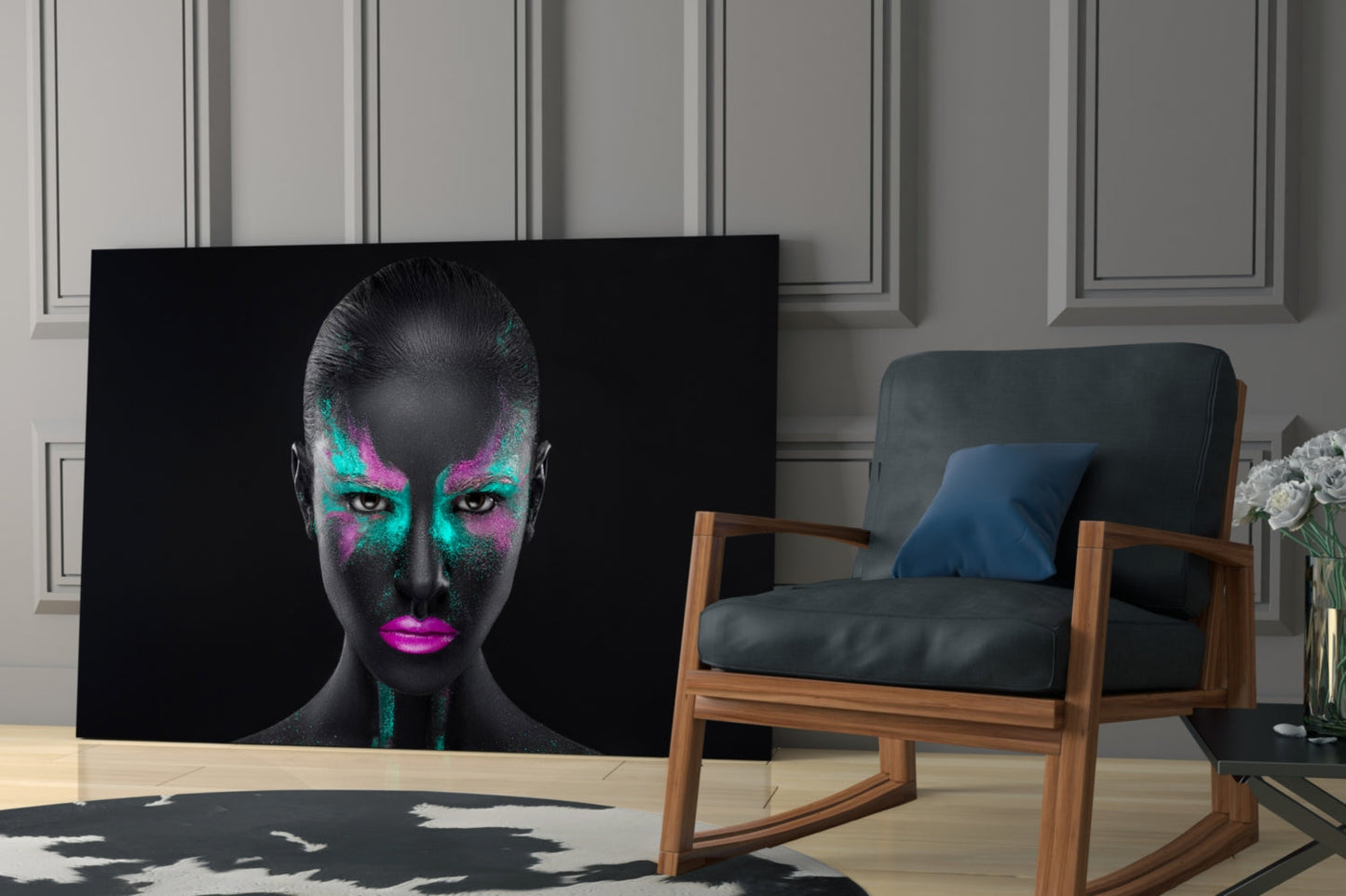 Turquoise Magenta Woman Glass Wall Art