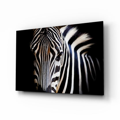 Zebra glass wall art monochrome portrait