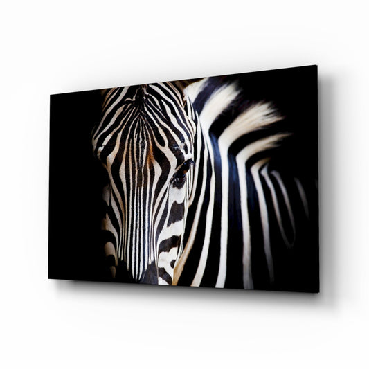 Zebra glass wall art monochrome portrait