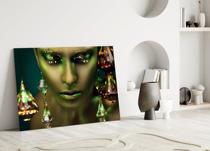 Crystal Gold Woman Glass Wall Art