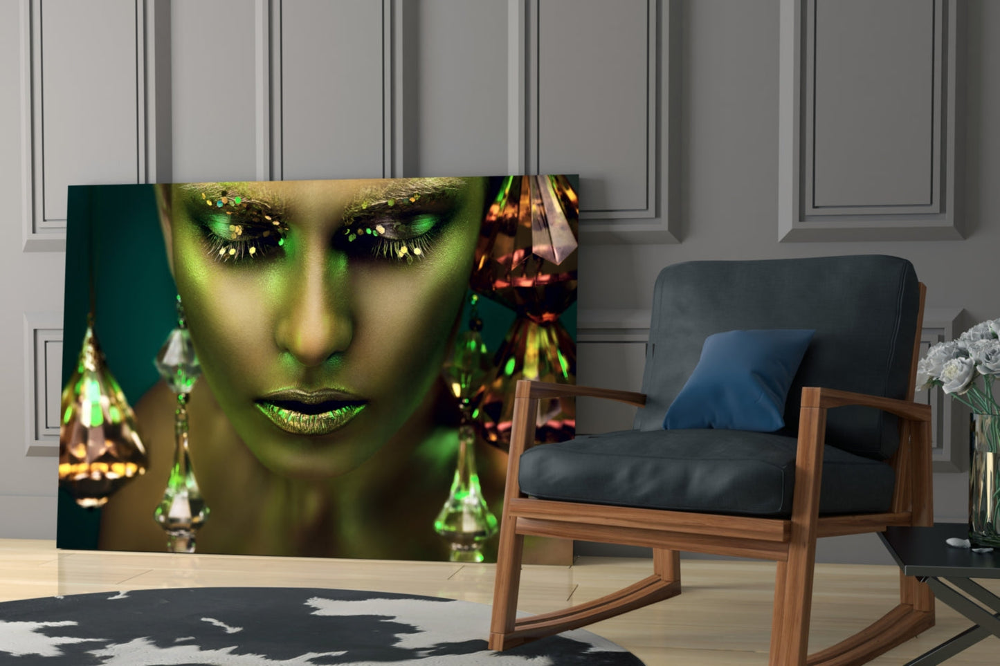 Crystal Gold Woman Glass Wall Art