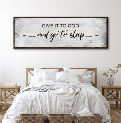 Give It to God and Go to Sleep grunge canvas wall art in grey and copper for bedrooms