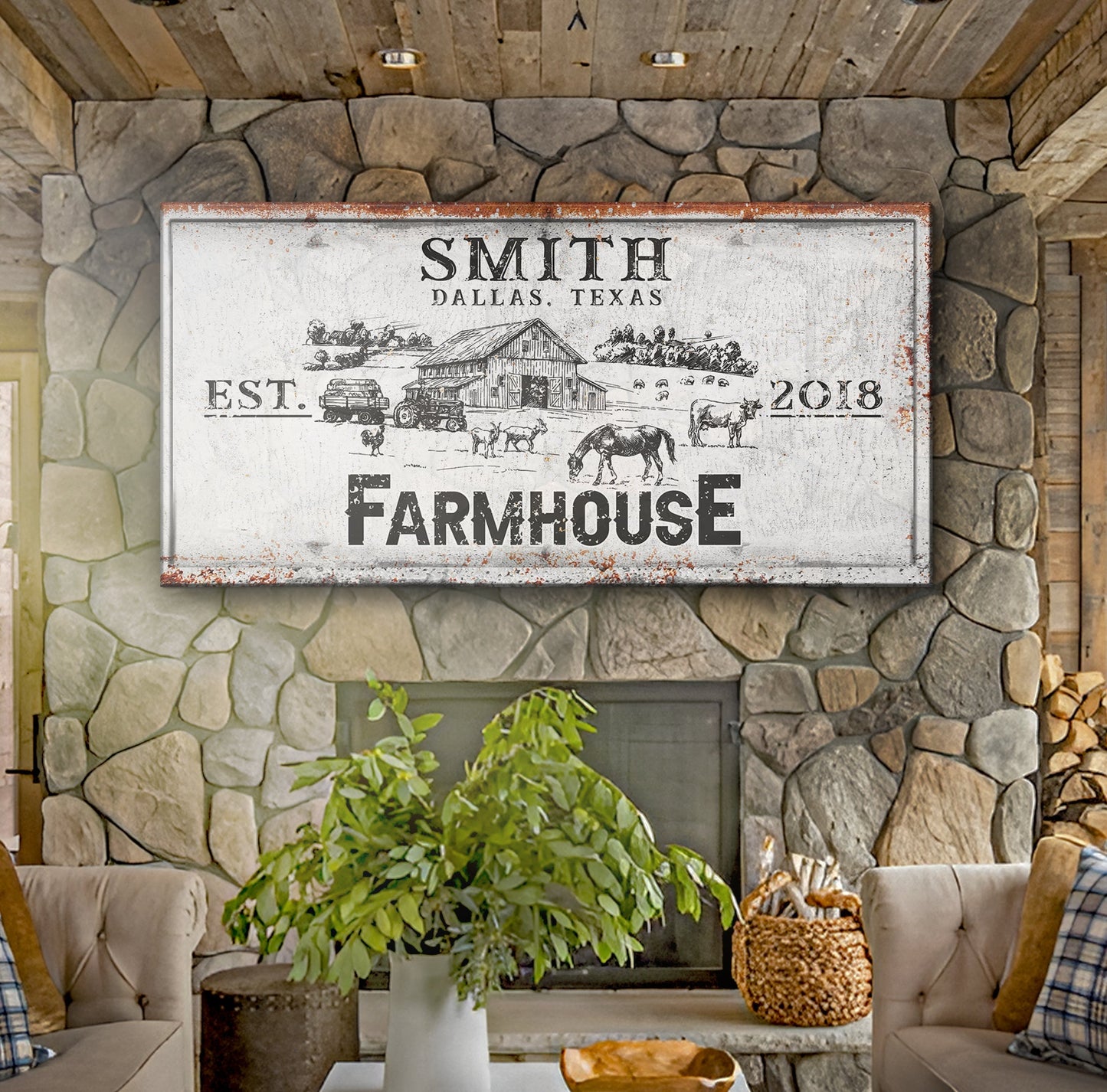 Rustic Farmhouse Personalized Sign II Canvas Wall Art