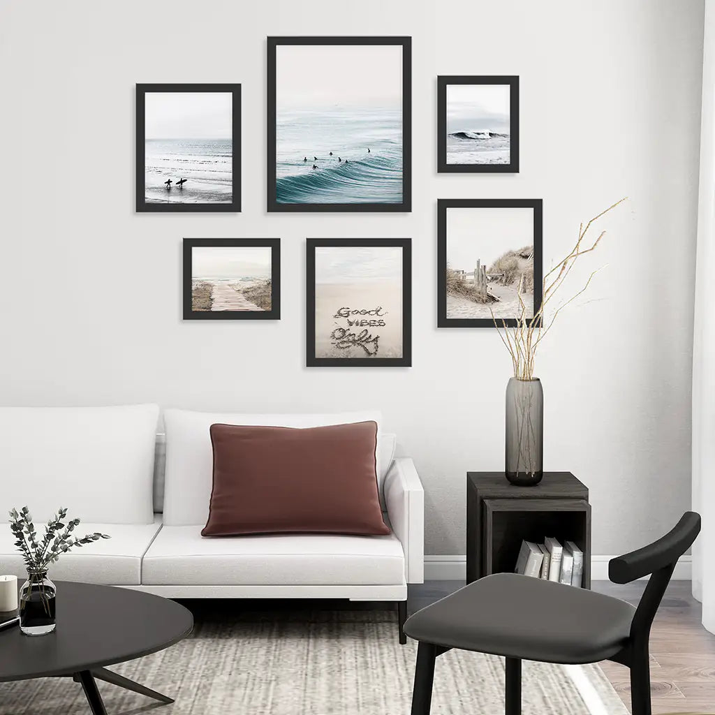 Coastal Gallery Wall Set of 6. Beige Blue Beach Prints