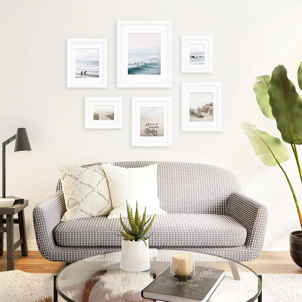 Coastal Gallery Wall Set of 6. Beige Blue Beach Prints