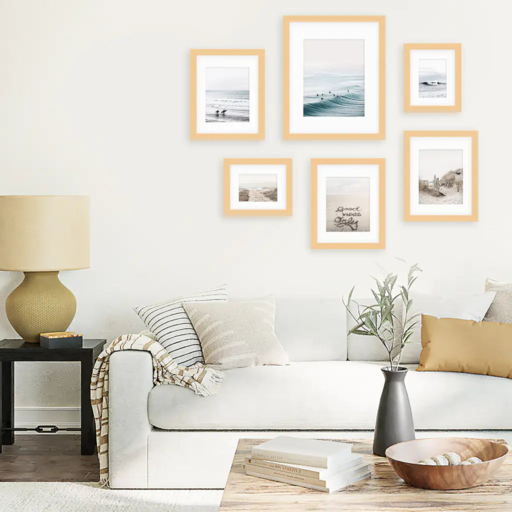 Coastal Gallery Wall Set of 6. Beige Blue Beach Prints