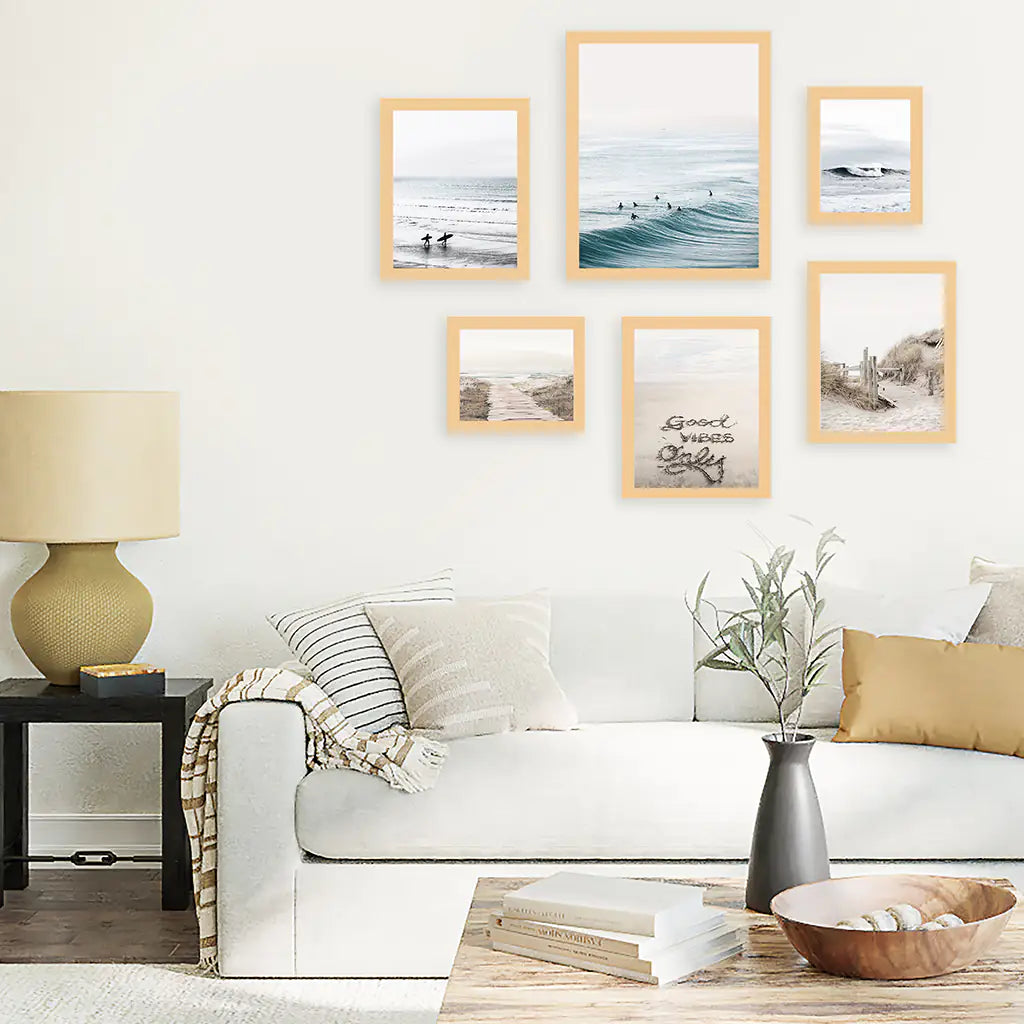 Coastal Gallery Wall Set of 6. Beige Blue Beach Prints