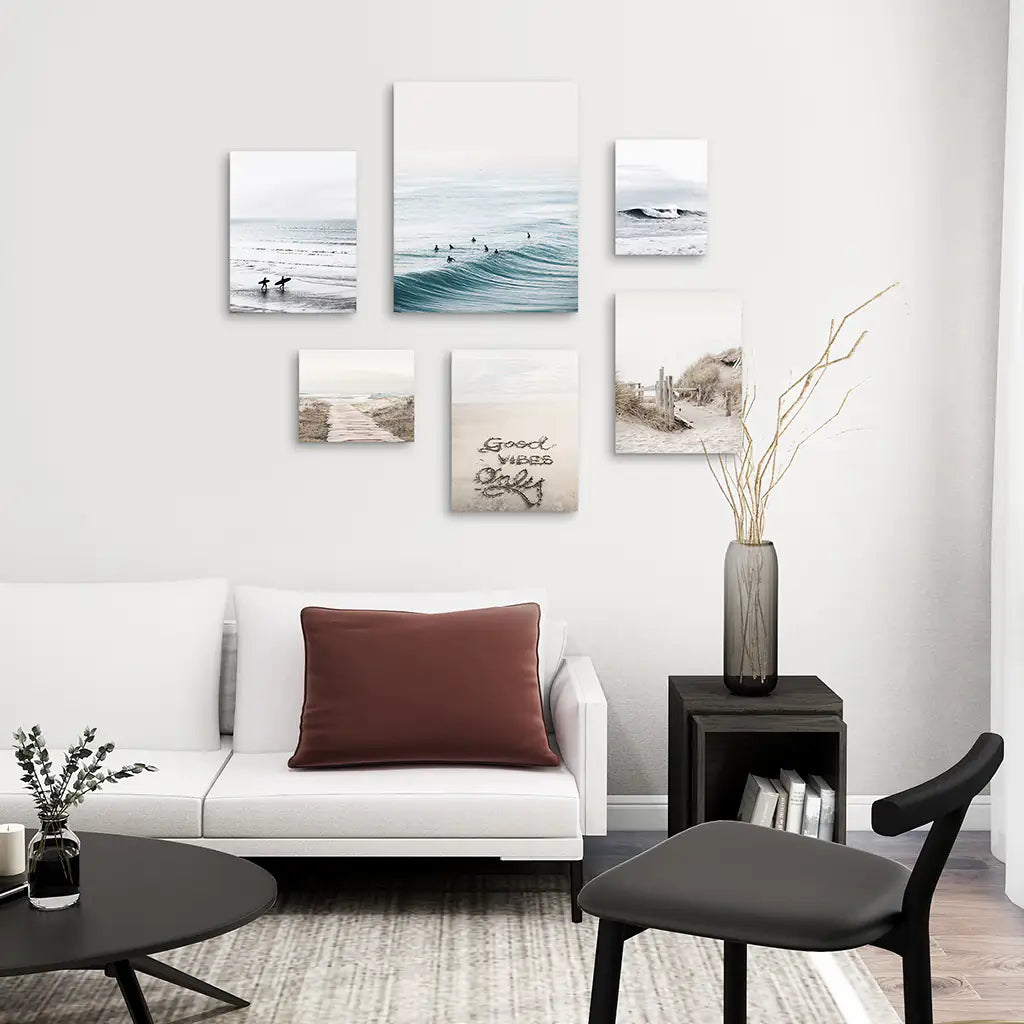 Coastal Gallery Wall Set of 6. Beige Blue Beach Prints