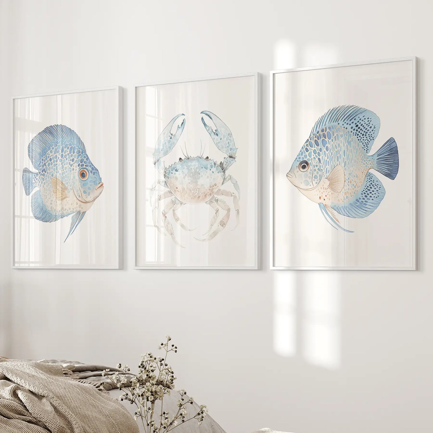 Coastal Ocean Life Wall Art Set of 3 - Fish and Blue Crab