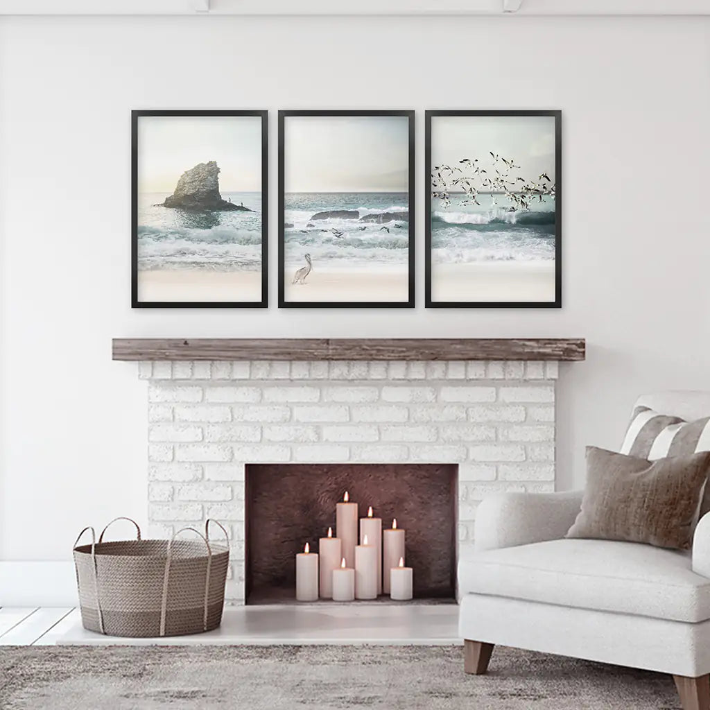 Ocean Beach Rocks Wall Art, Coastal 3 Piece Set